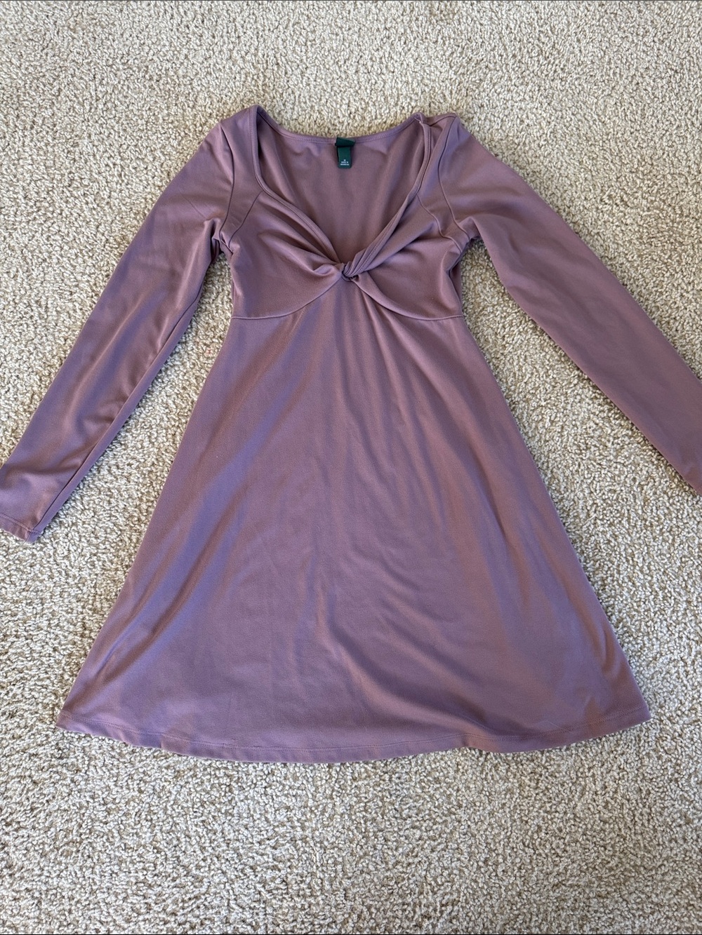 Knot-Front Long Sleeve Women's Dress in Mauve